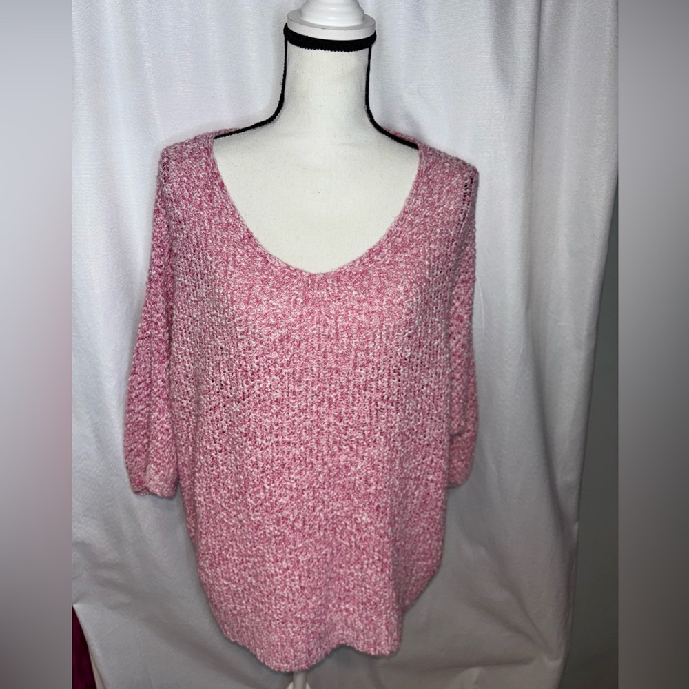Chico’s Size 3 - XL (16/18) Pink Tape Yarn Short Sleeve Sweater Summer berry